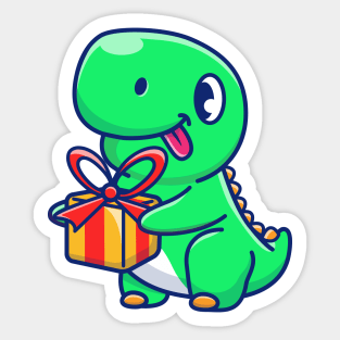 Cute Dinosaur Holding Gift Cartoon Sticker